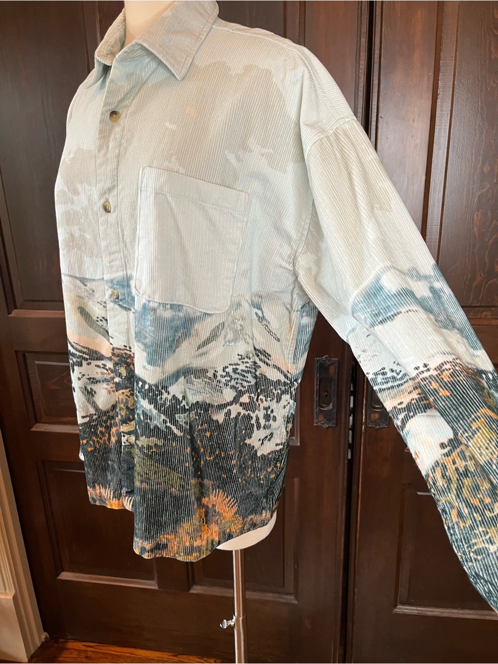 BDG Urban Outfitters Mountain Landscape Corduroy Shirt Western Long Sleeve Sz L - Picture 8 of 13